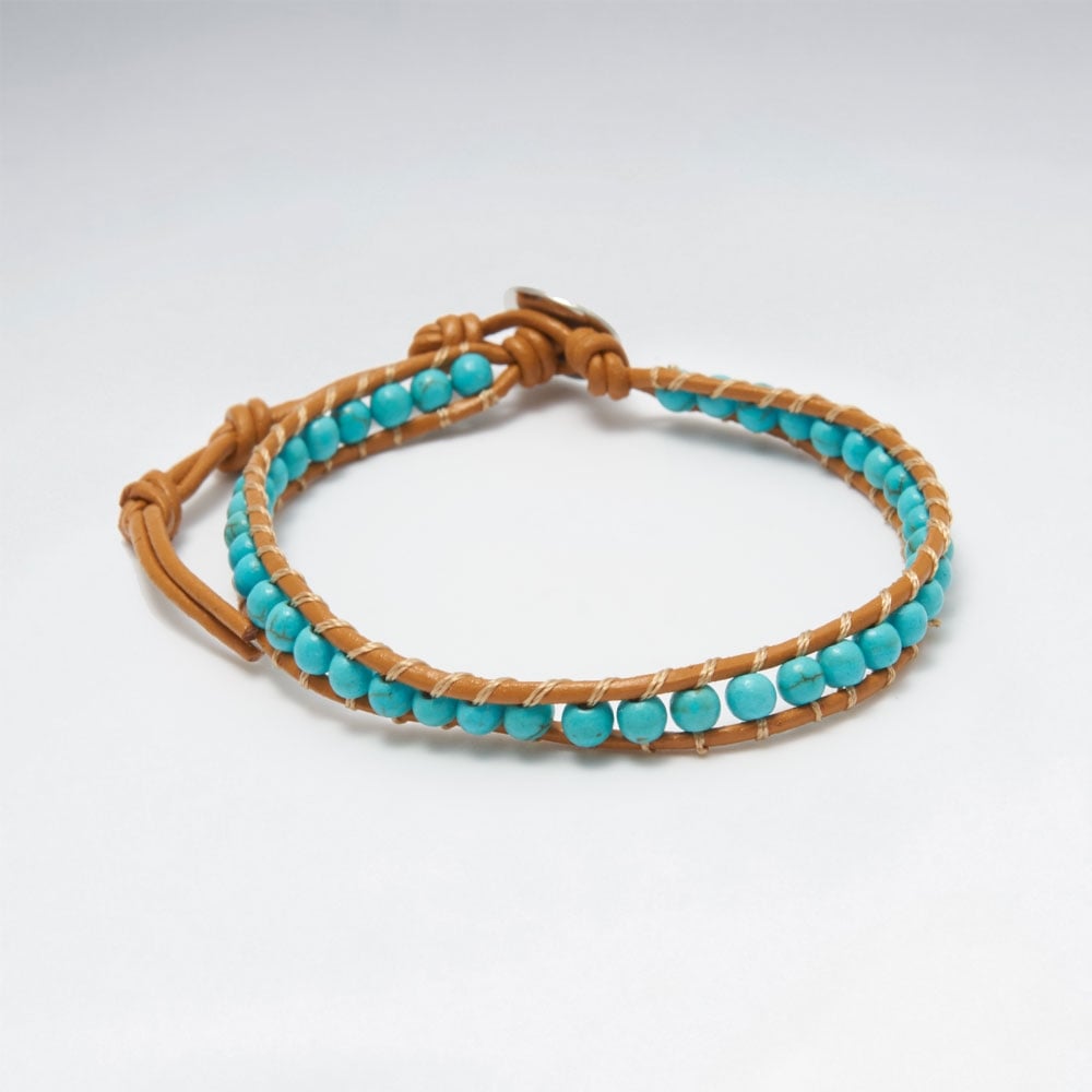 Leather & Turquoise Beaded  Bracelet