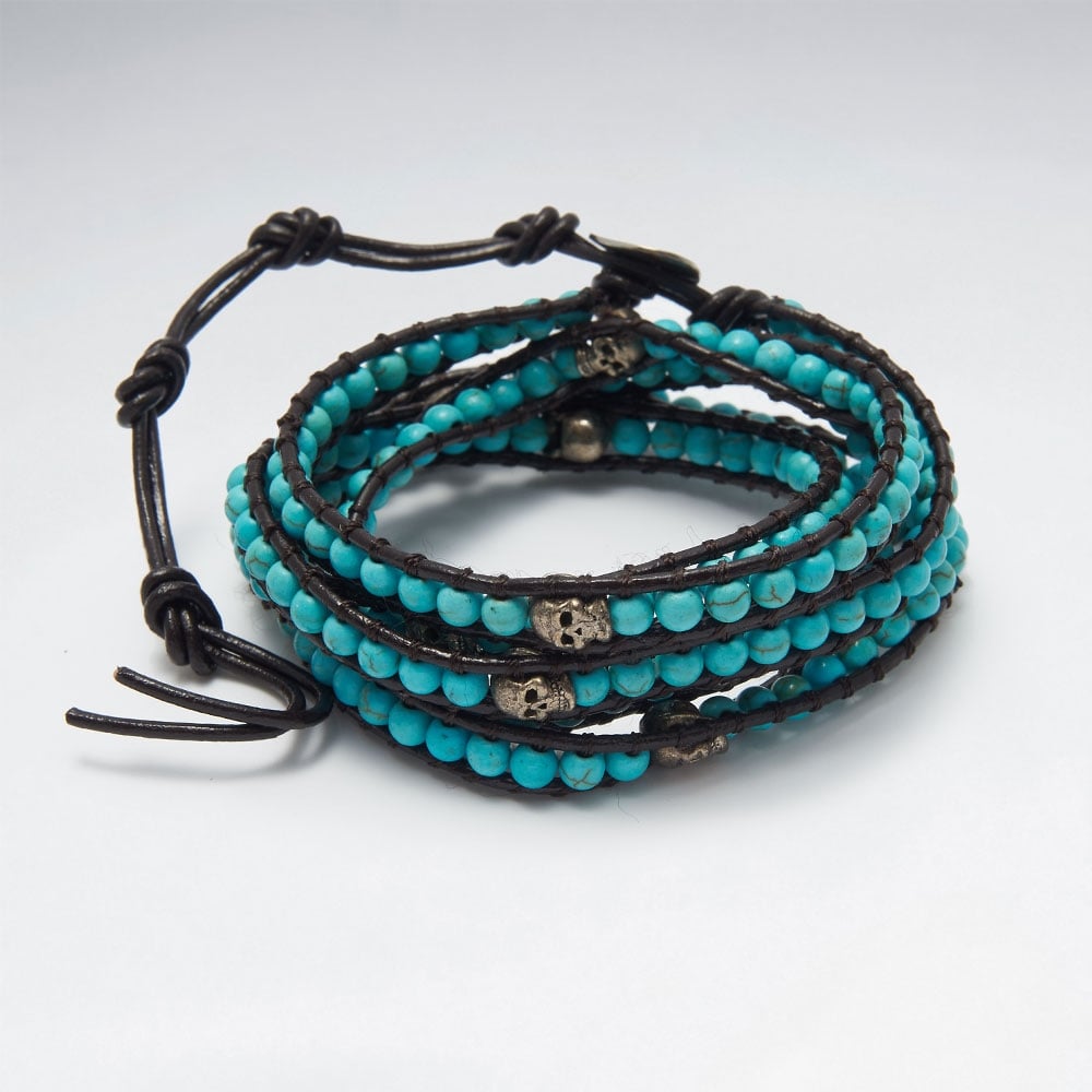 Leather Wrap Turquoise Studded Bead Bracelet