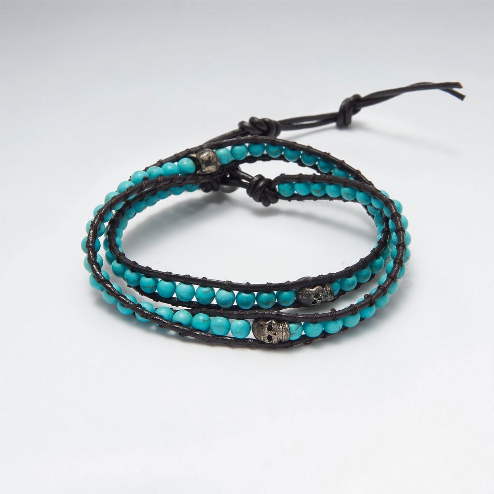 Double Wrap Leather Turquoise Beaded Bracelet