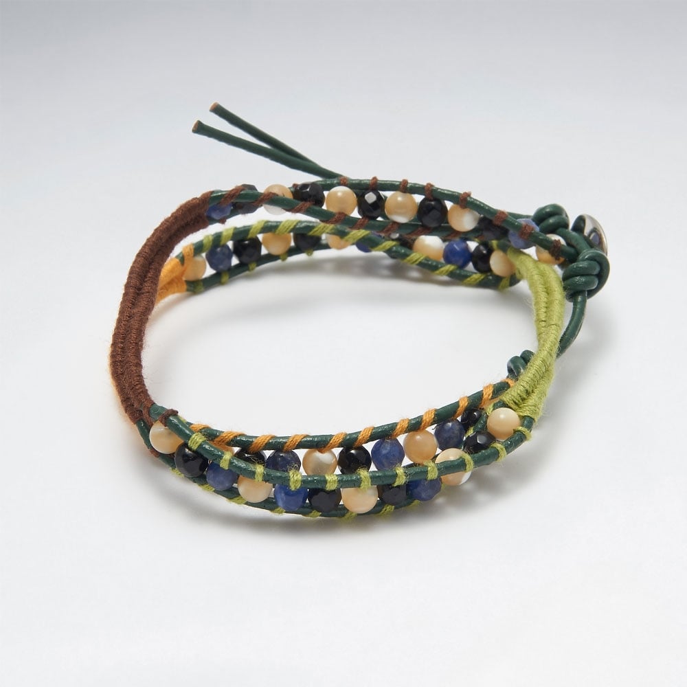 Mixed Stone Leather Wrap Bracelet