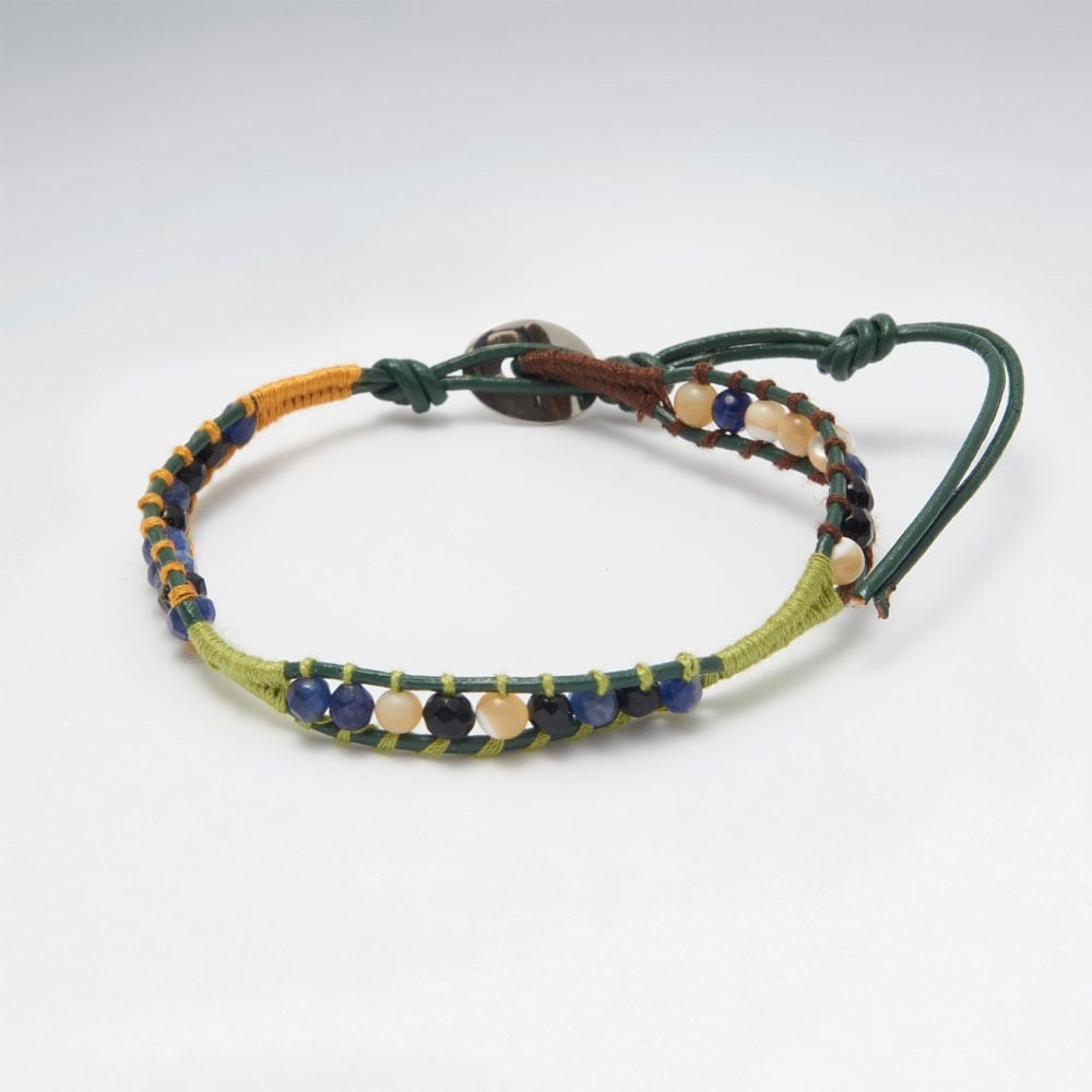 Mixed Stone Leather Bracelet