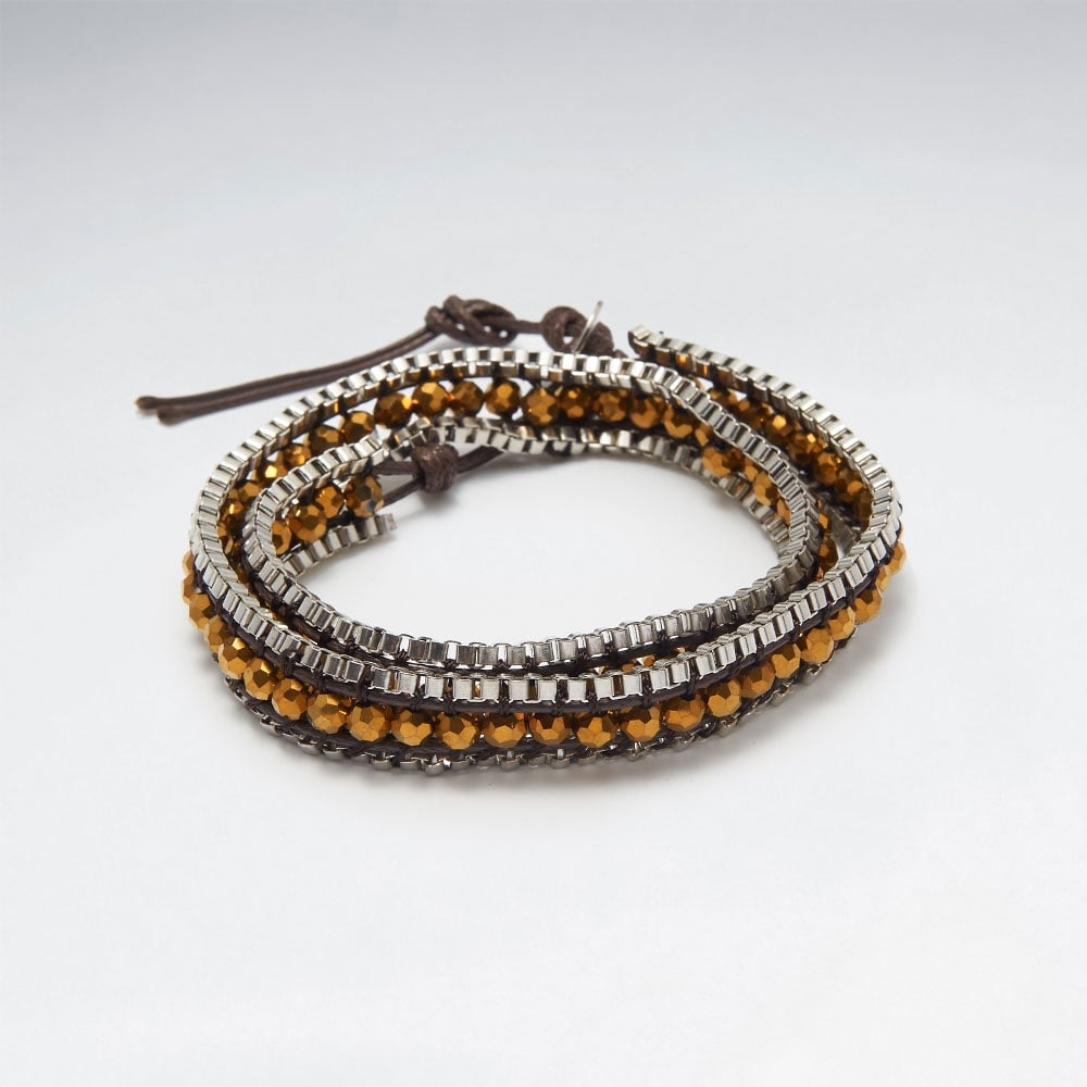 Earthen Tones Beaded Leather Wrap Bracelet