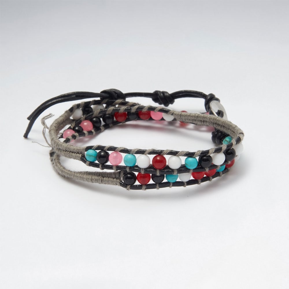Mixed Colors Beaded Leather Wrap Bracelet