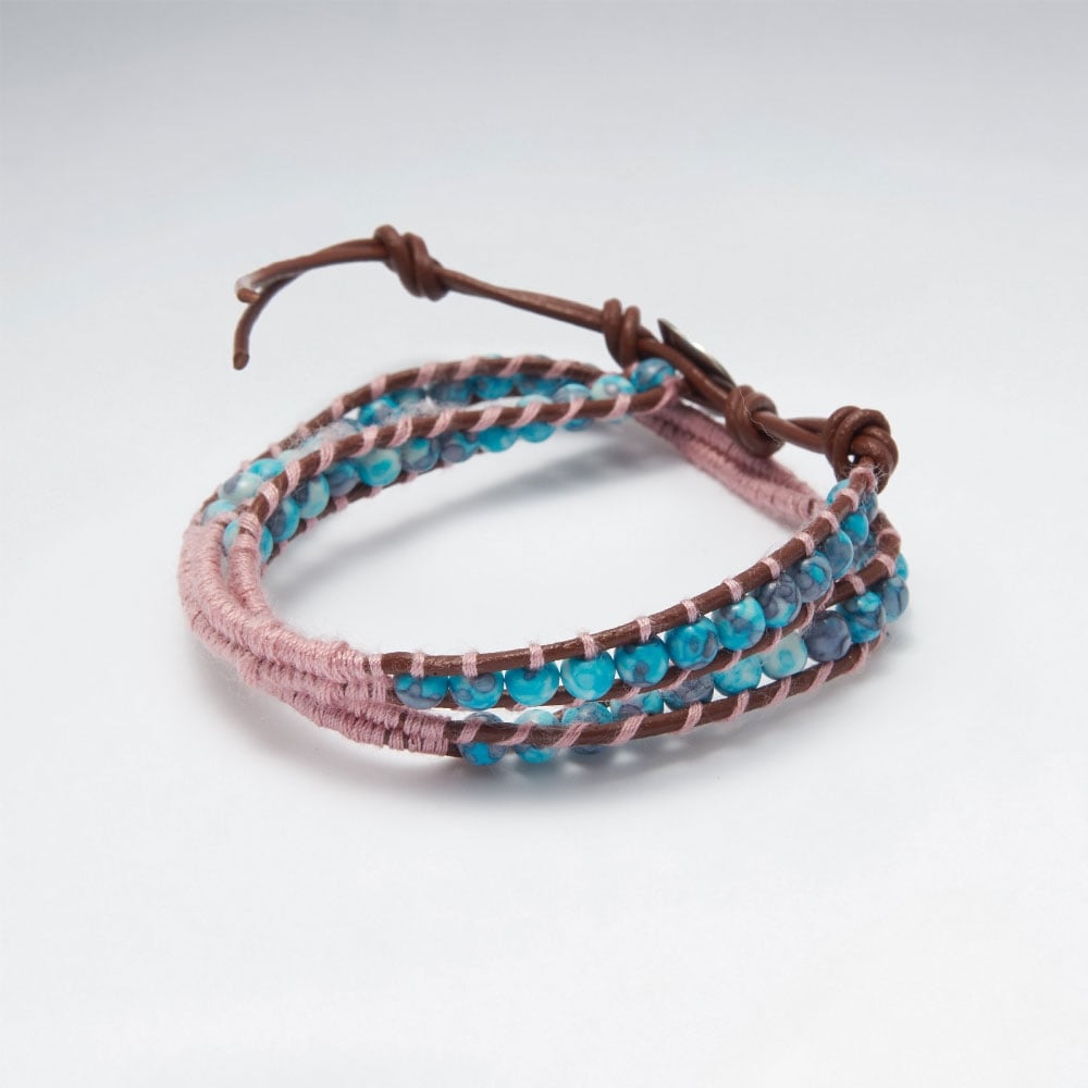 Double Wrap Leather Beaded Sky Bracelet