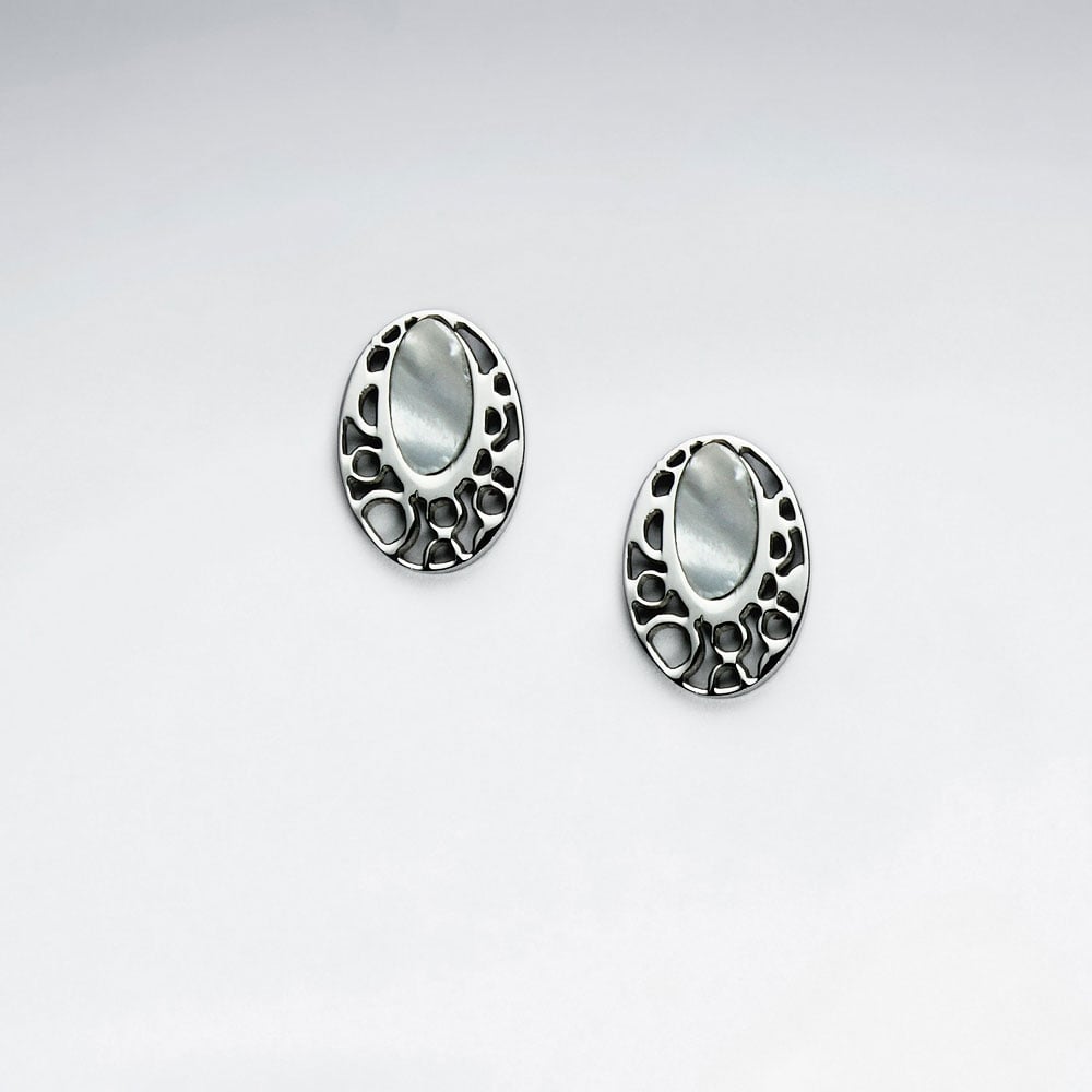 Stainless Steel Oval Imitation Shell Stud Earring