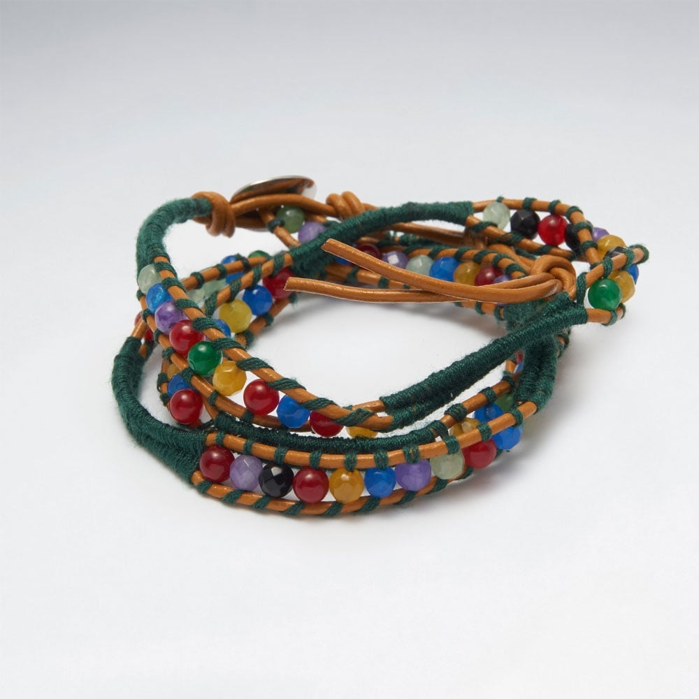 Leather Tribal Bead Wrap Bracelet