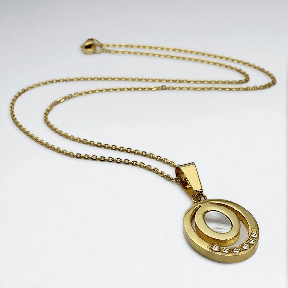 Stainless Steel Imitation Shell Crystal Circle Charm Necklace
