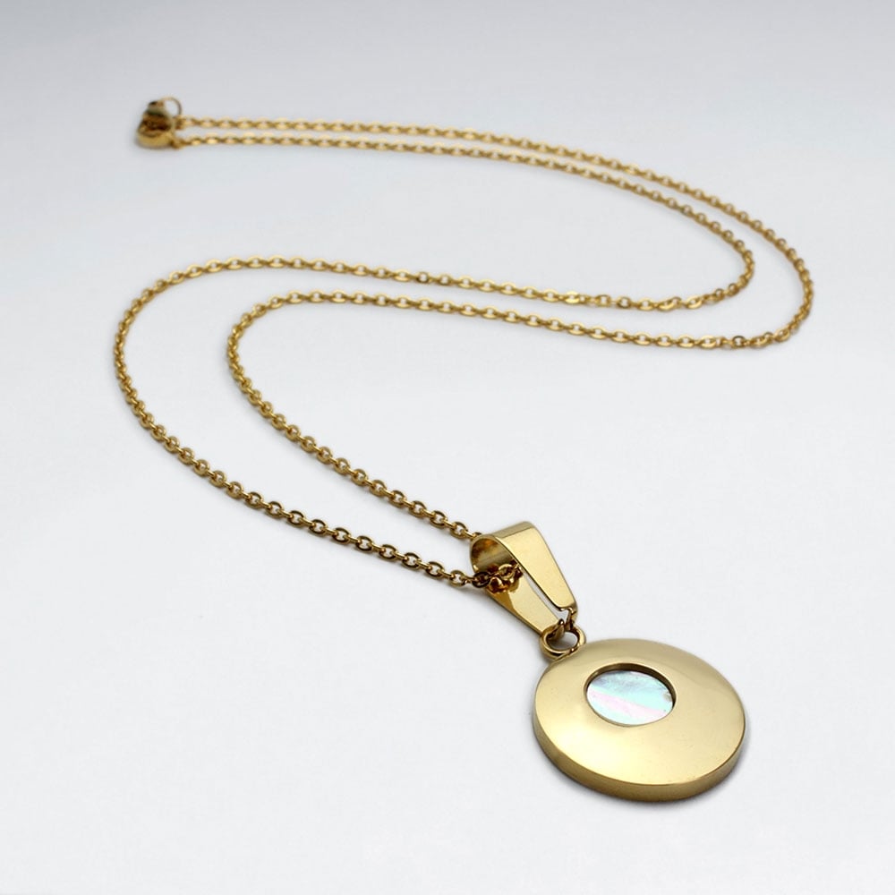 Stainless Steel Imitation Shell  Round Charm Necklace