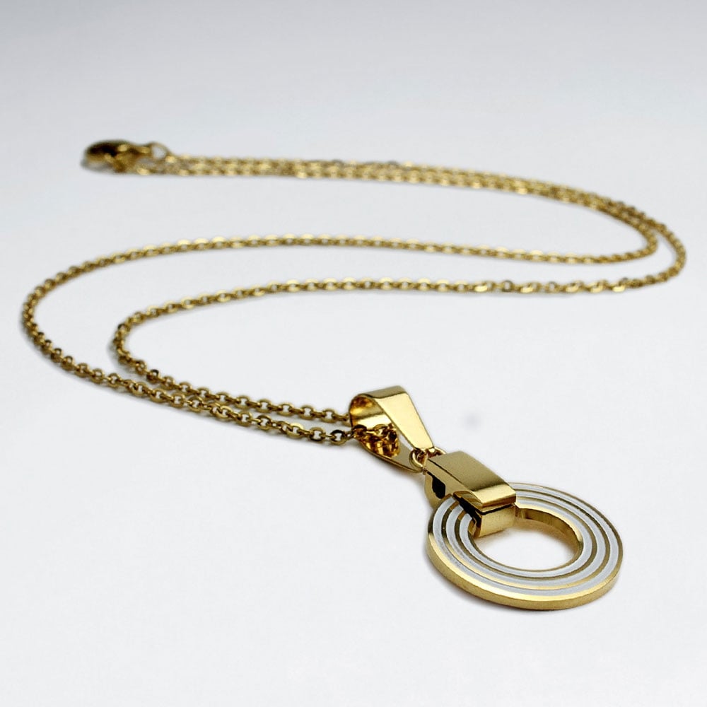 Goldtone Stainless Steel Open Circle Charm Necklace
