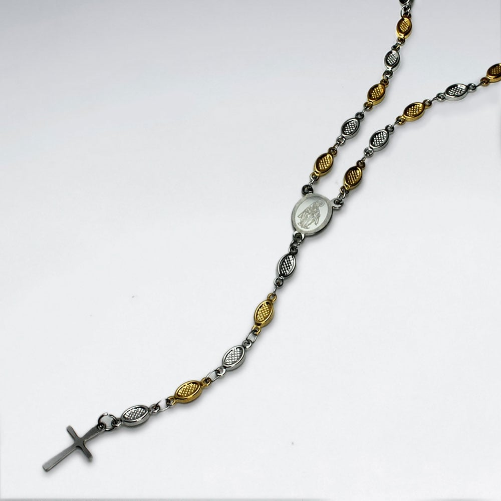 Goldtone & Stainless Steel Cross Rosary Style Necklace