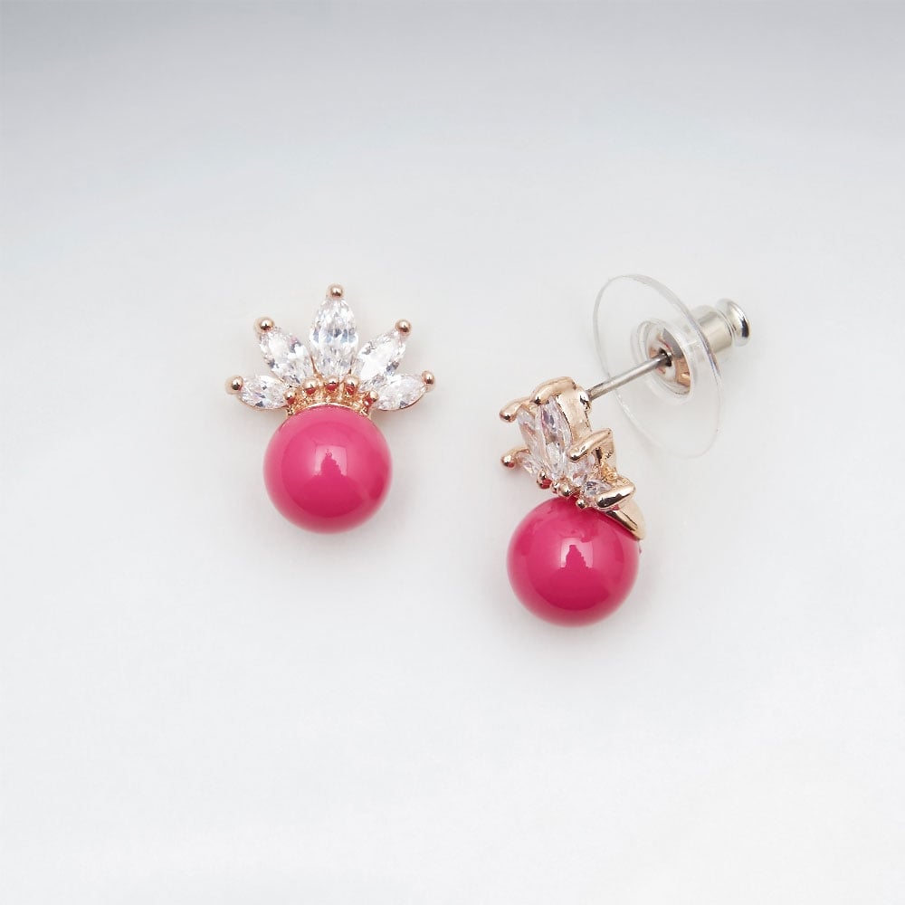 Brass Crowning Crystal Bead Stud Earrings