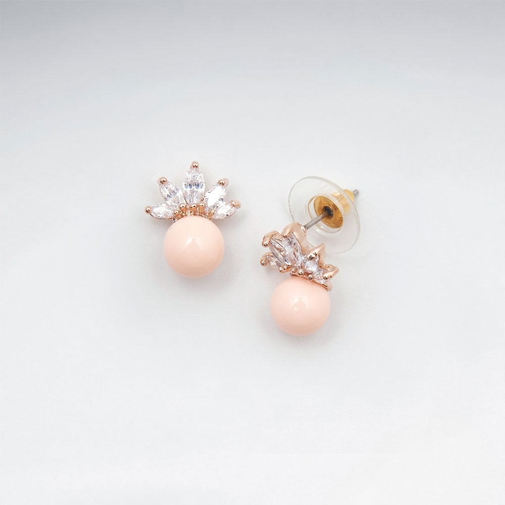 Brass Crowning Crystal Bead Stud Earrings