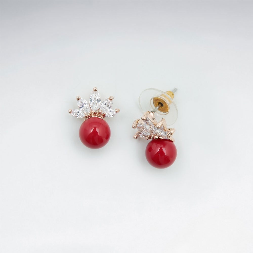 Brass Crowning Crystal Bead Stud Earrings