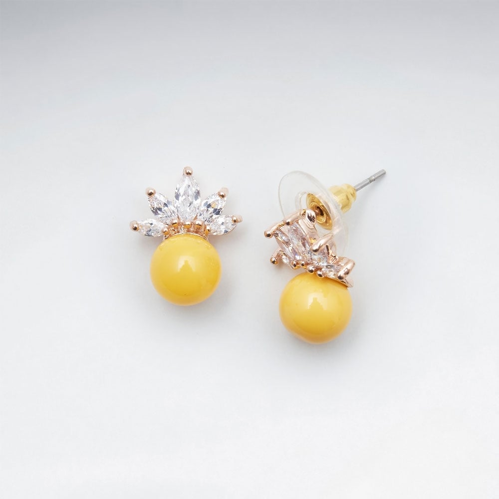 Brass Crowning Crystal Bead Stud Earrings