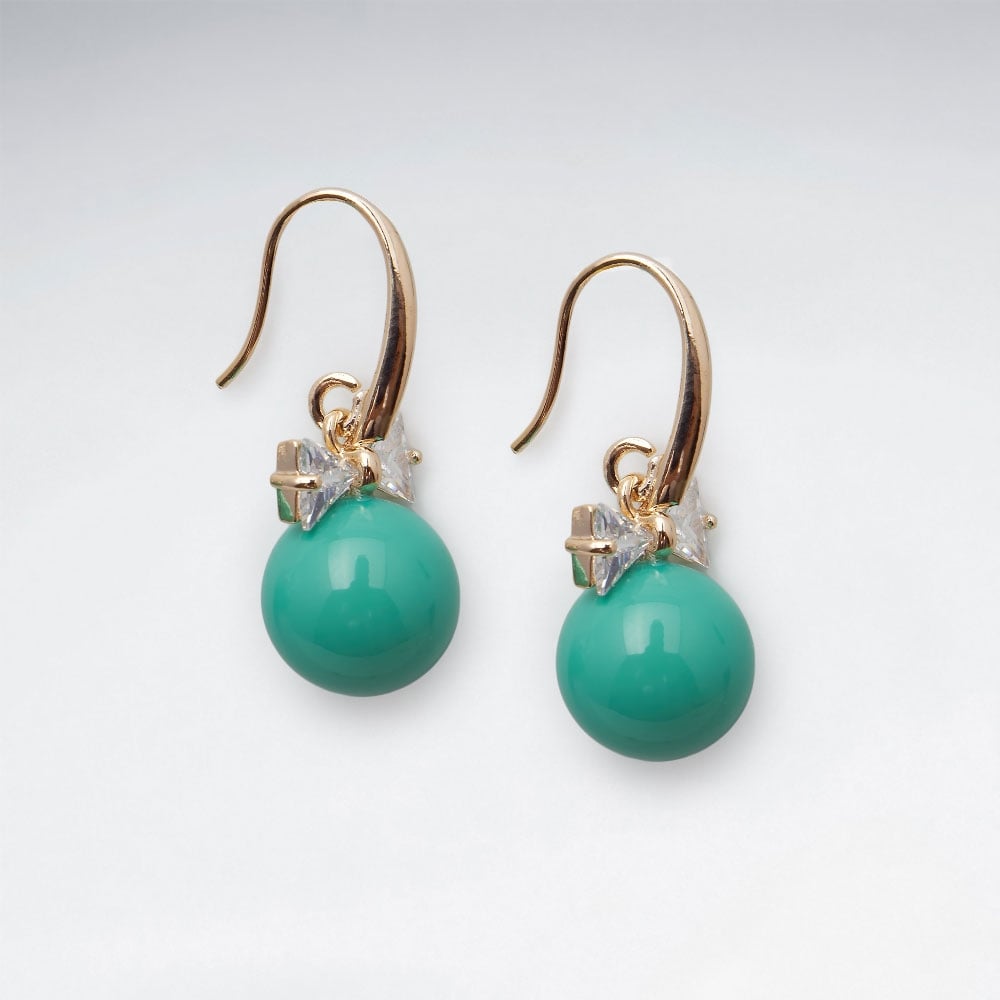 Brass Hook Crystal Bow Bead Earrings
