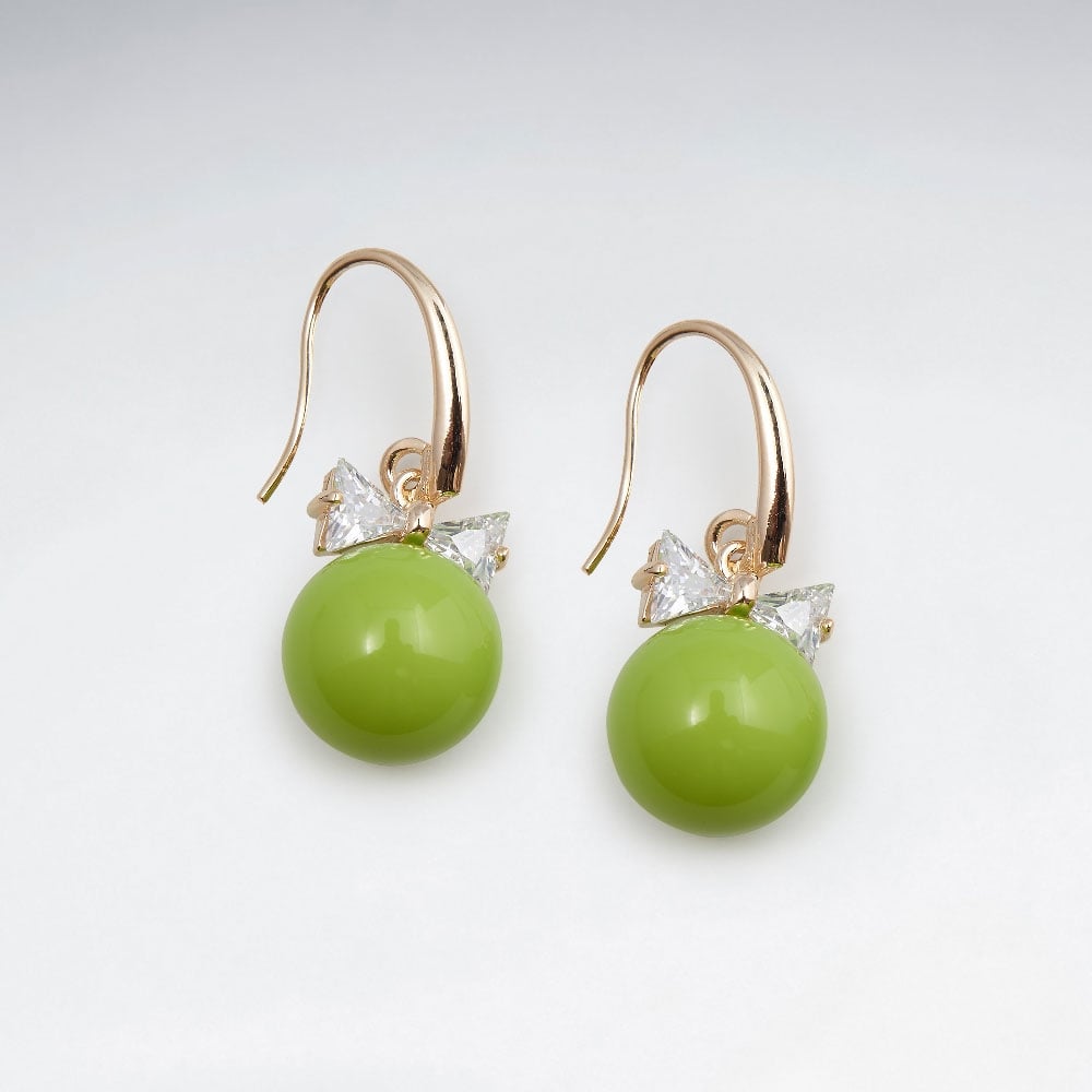 Brass Hook Crystal Bow Bead Earrings