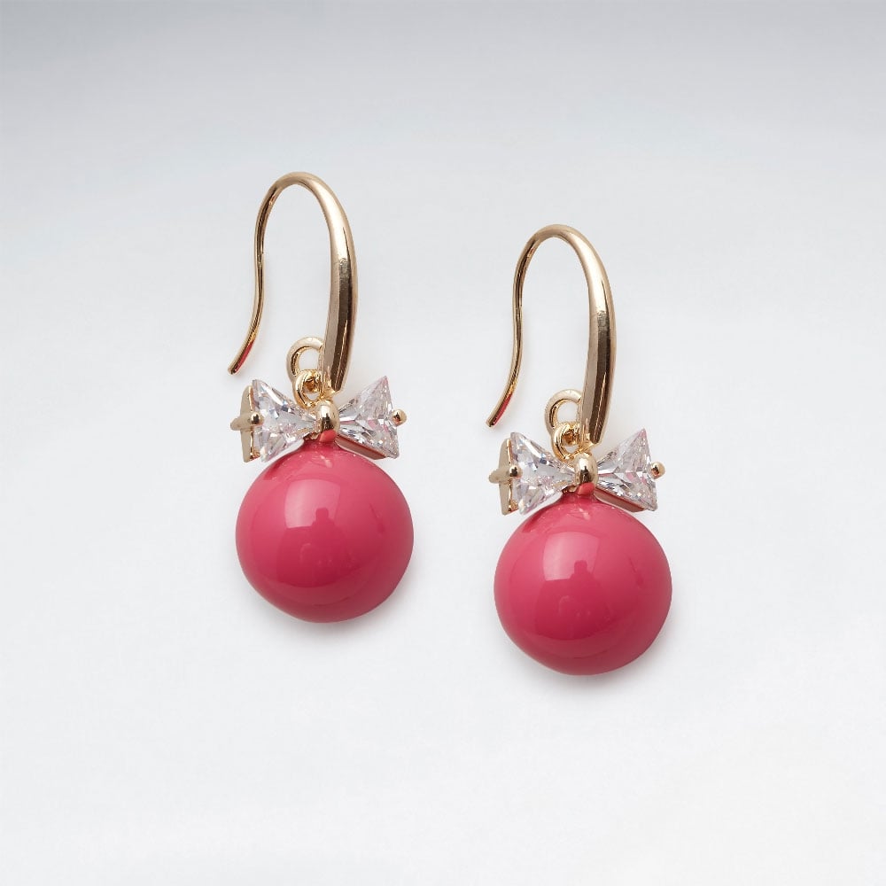 Brass Hook Crystal Bow Bead Earrings