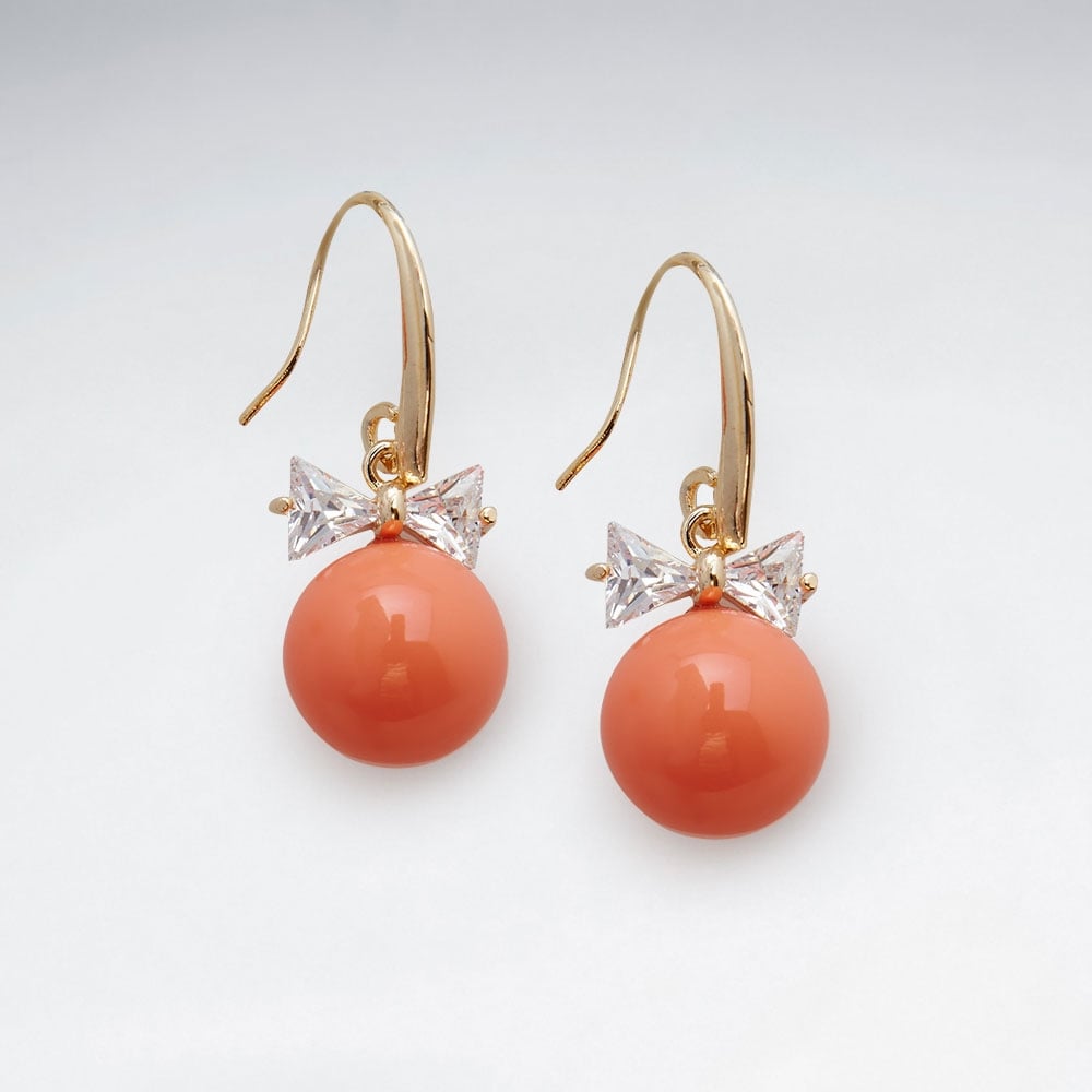 Brass Hook Crystal Bow Bead Earrings