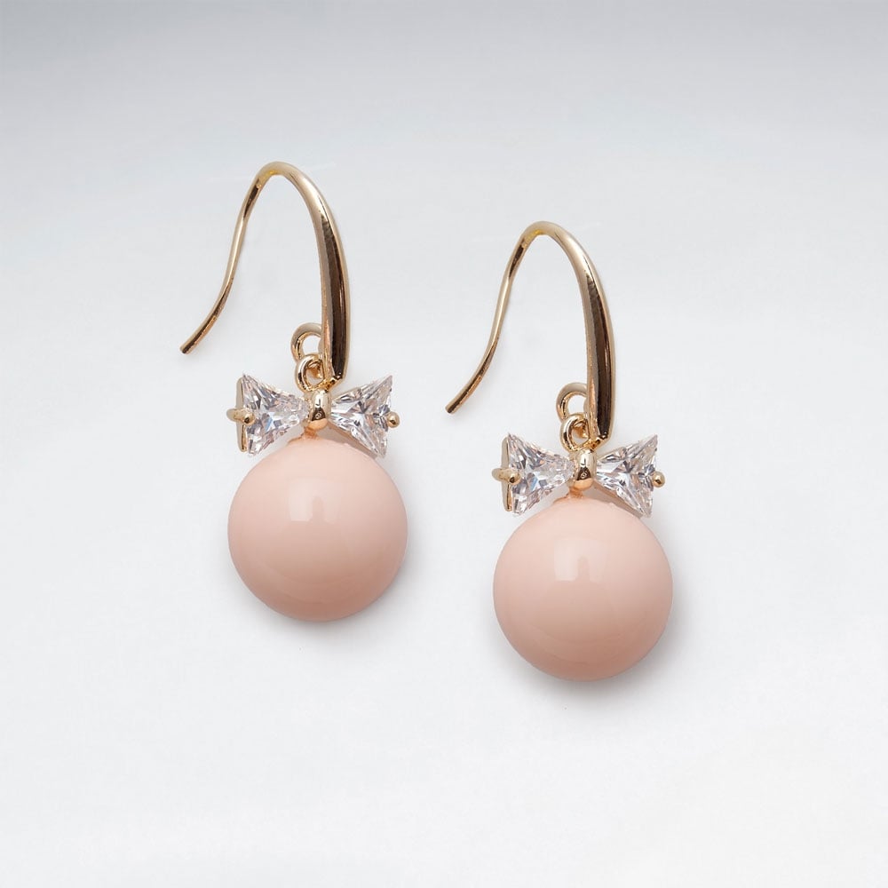 Brass Hook Crystal Bow Bead Earrings