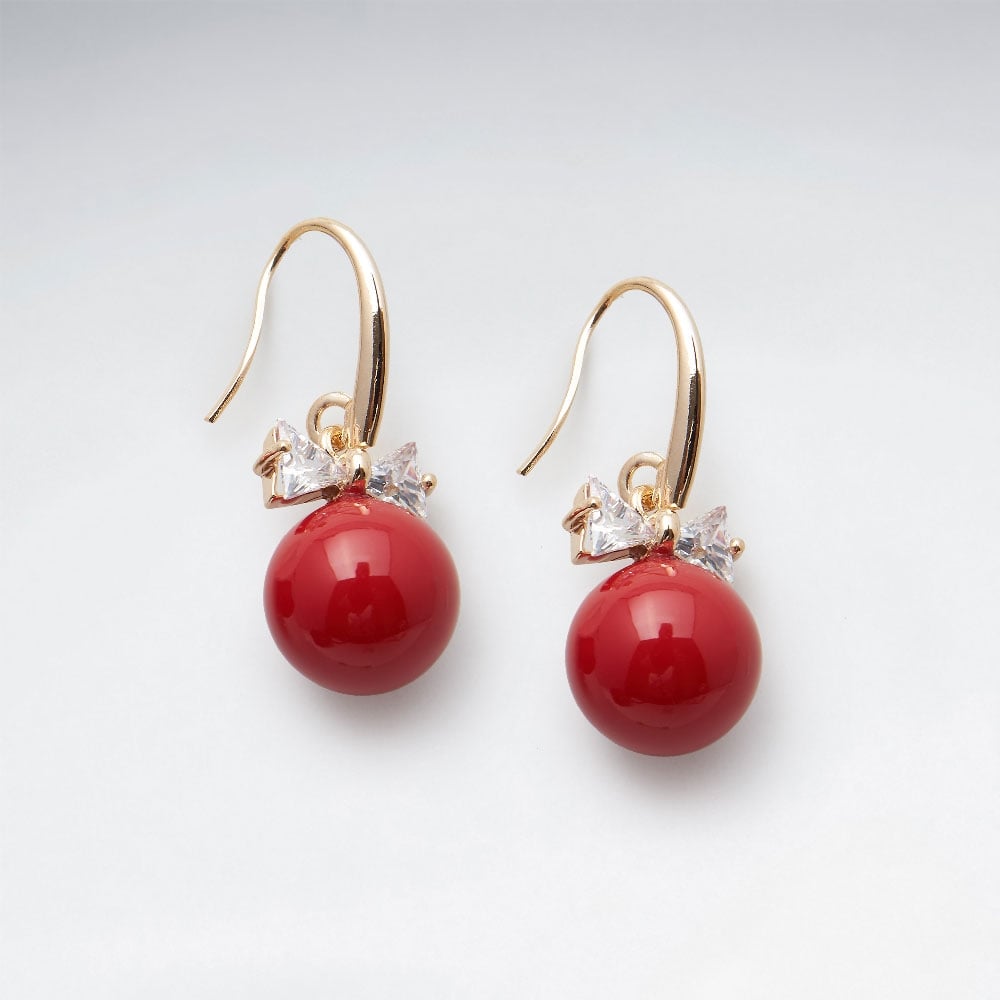 Brass Hook Crystal Bow Bead Earrings