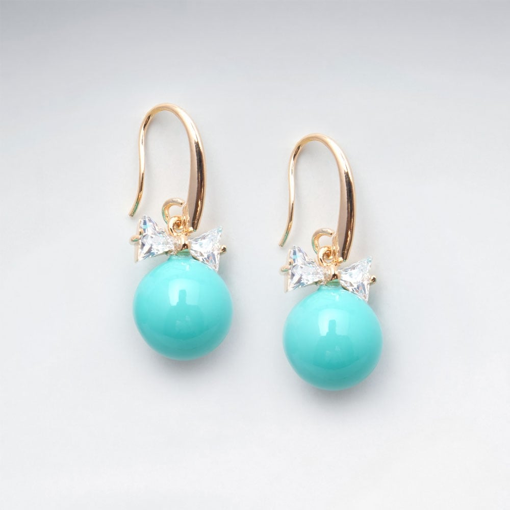 Brass Hook Crystal Bow Bead Earrings