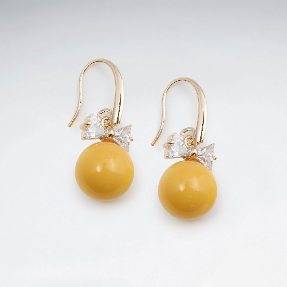 Brass Hook Crystal Bow Bead Earrings
