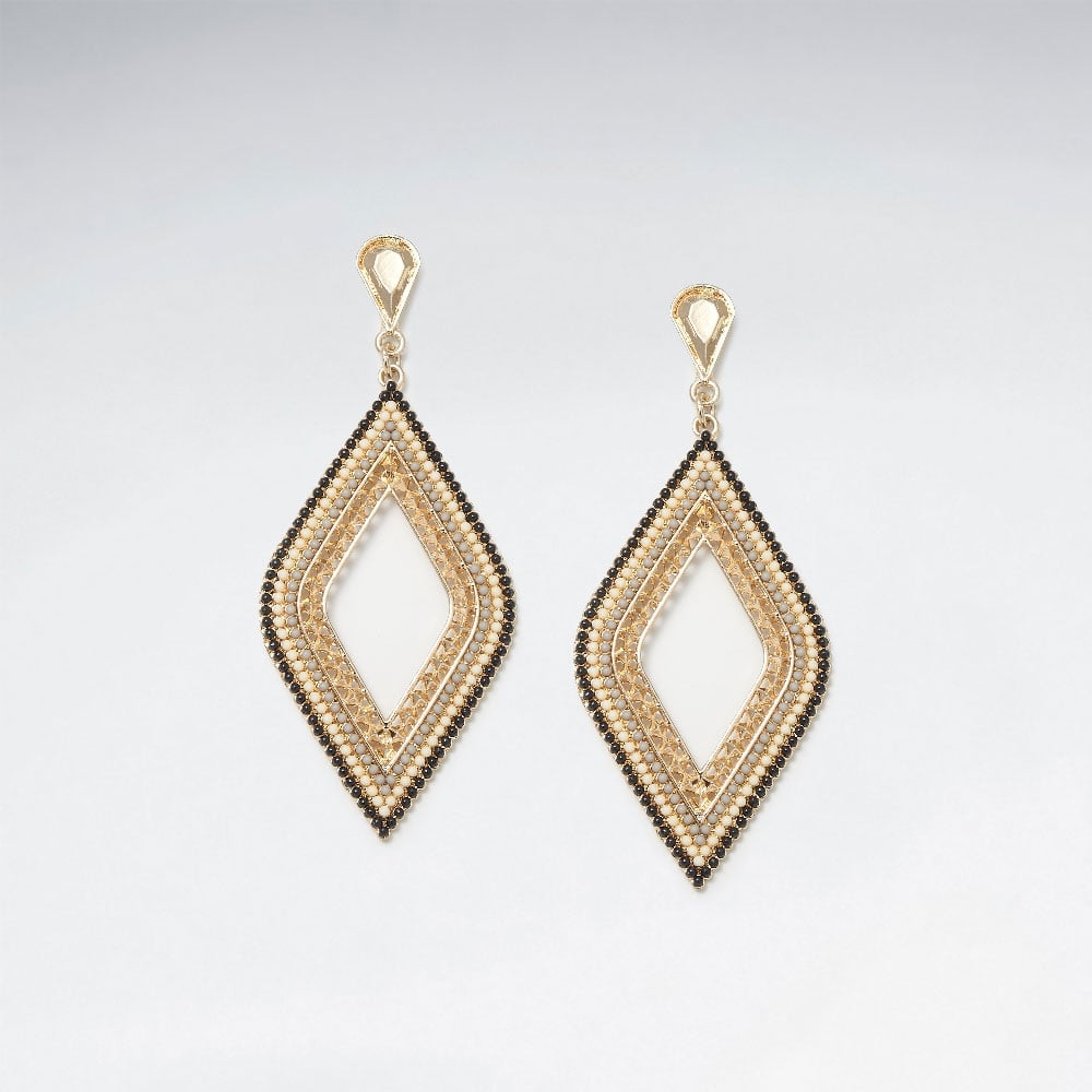Brilliant Brass Marquis Openwork Mixed Glass Bead Earrings Indian Bollywood Jewelry