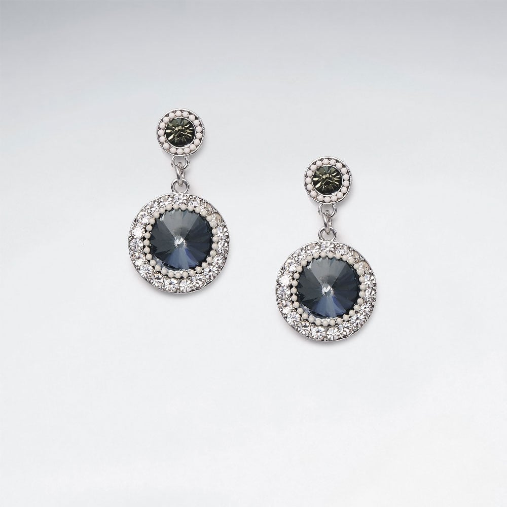 Brass Glass Bead Blue Sunburst Earrings
