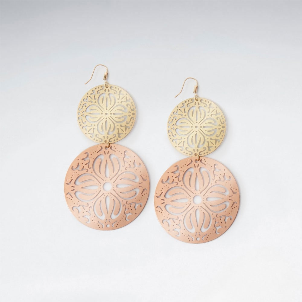 Brass & Silver Perforated Gradual Circle Drop Dangle Earring