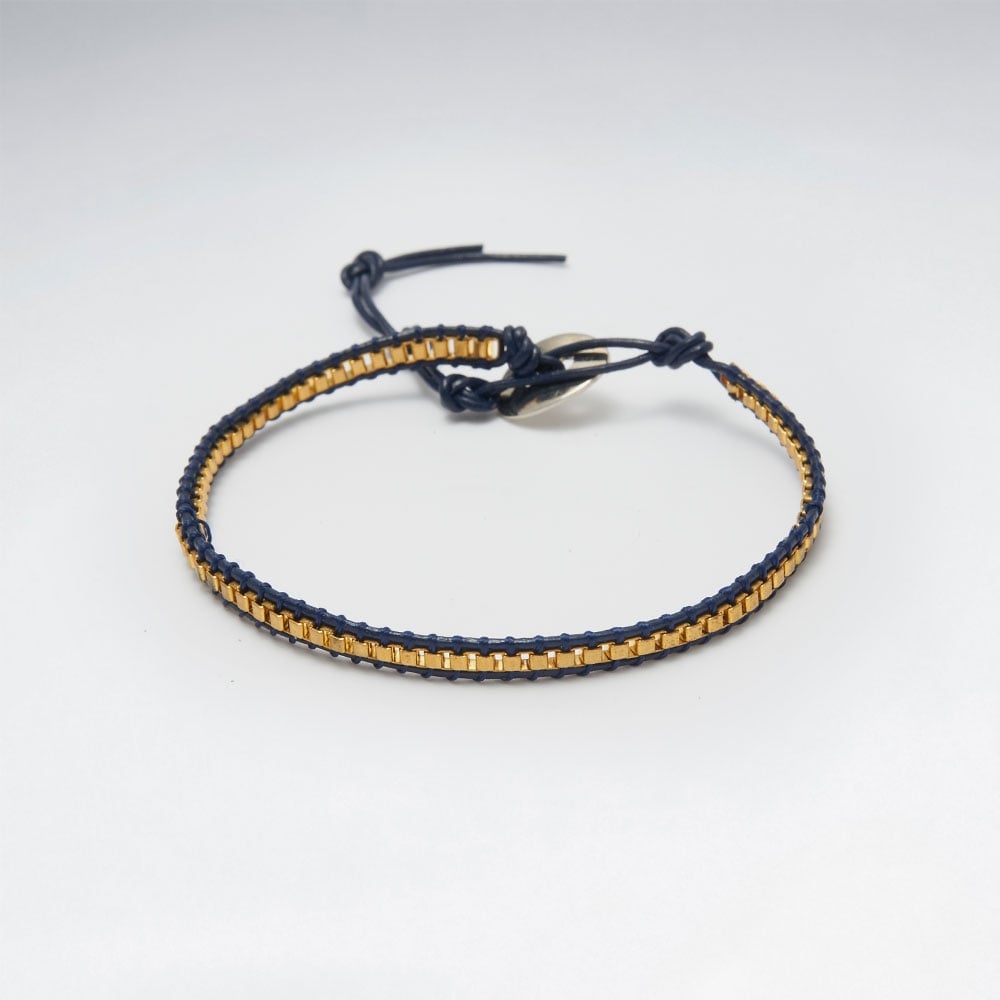 Brass Leather Bead Bracelet
