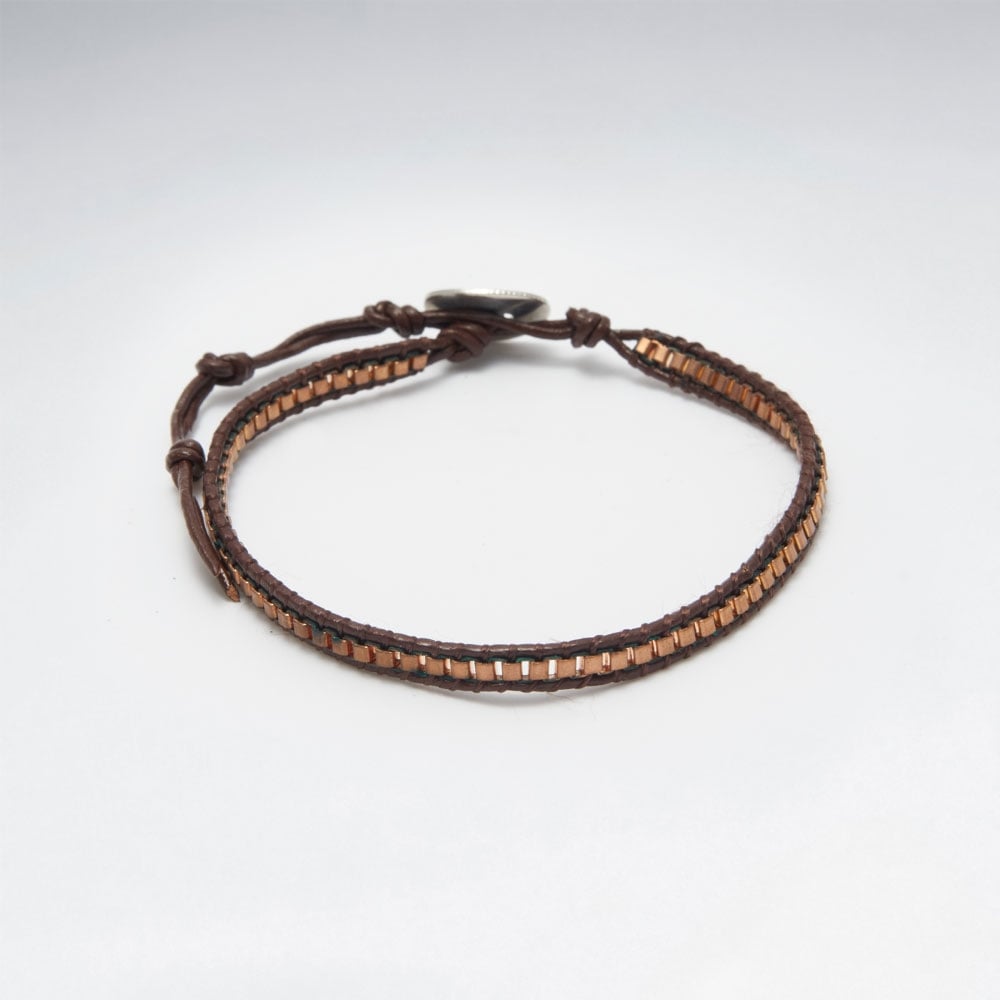 Brass Leather Bead Bracelet