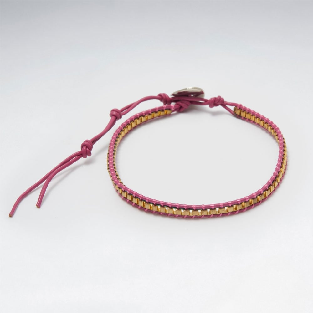 Brass Leather Bead Bracelet