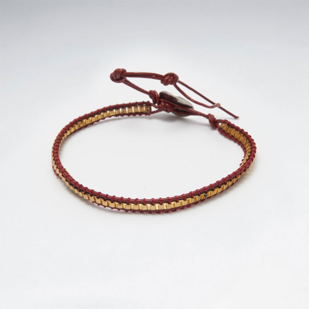 Brass Leather Bead Bracelet