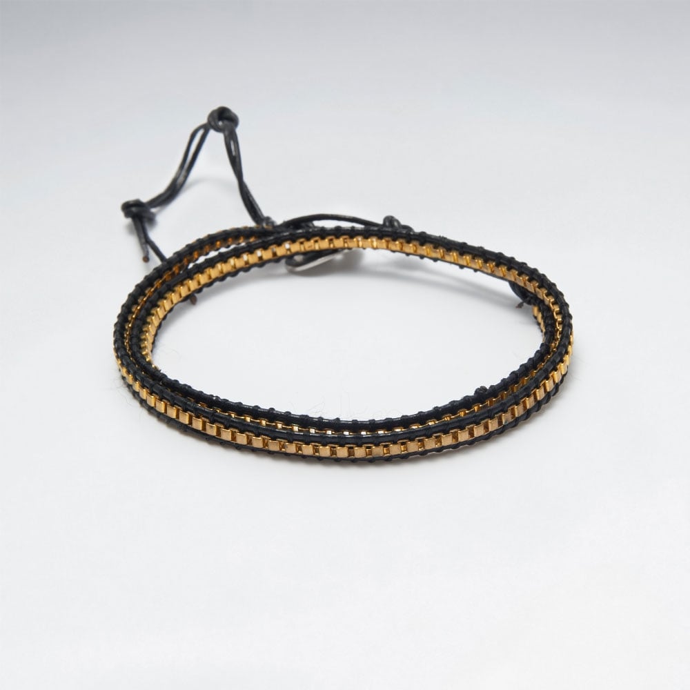 Double Loop Brass Leather Bead Bracelet