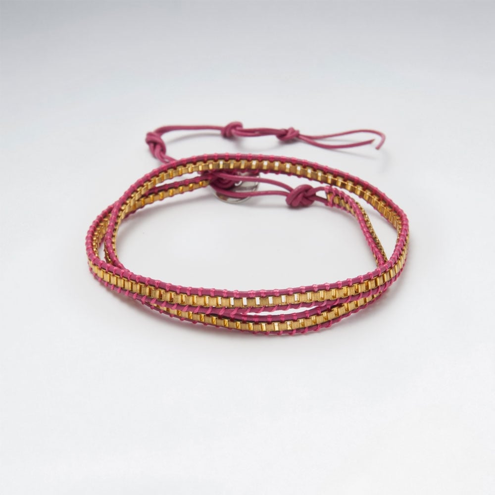 Double Loop Brass Leather Bead Bracelet