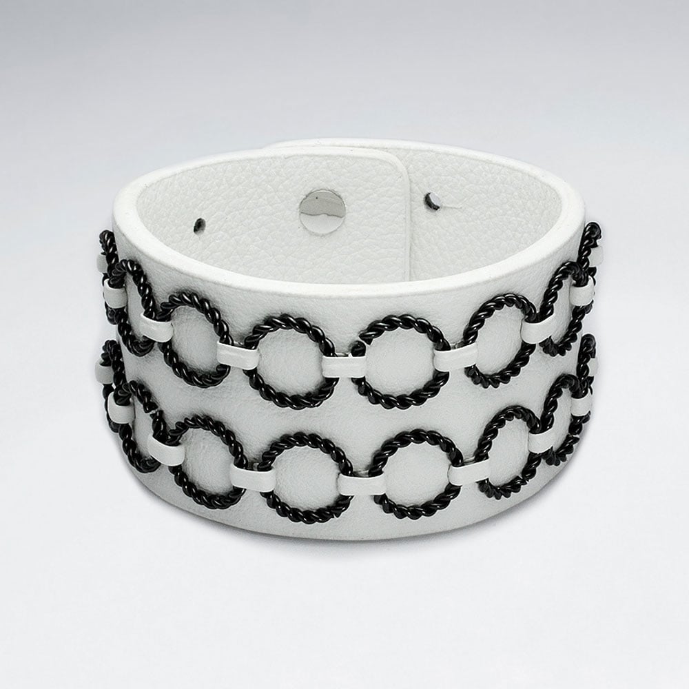 Stainless Steel Leather Wide Circle Wrap Bracelet
