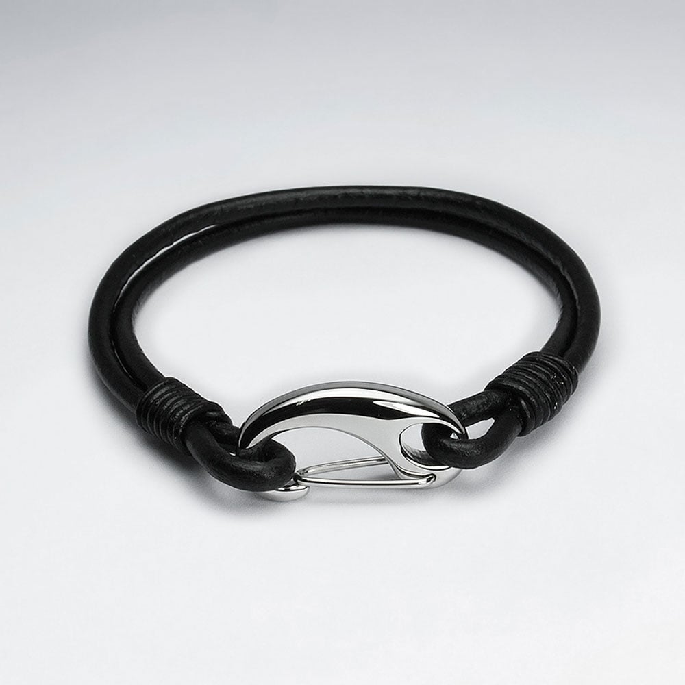 Stainless Steel Leather Clasp Claw Bracelet