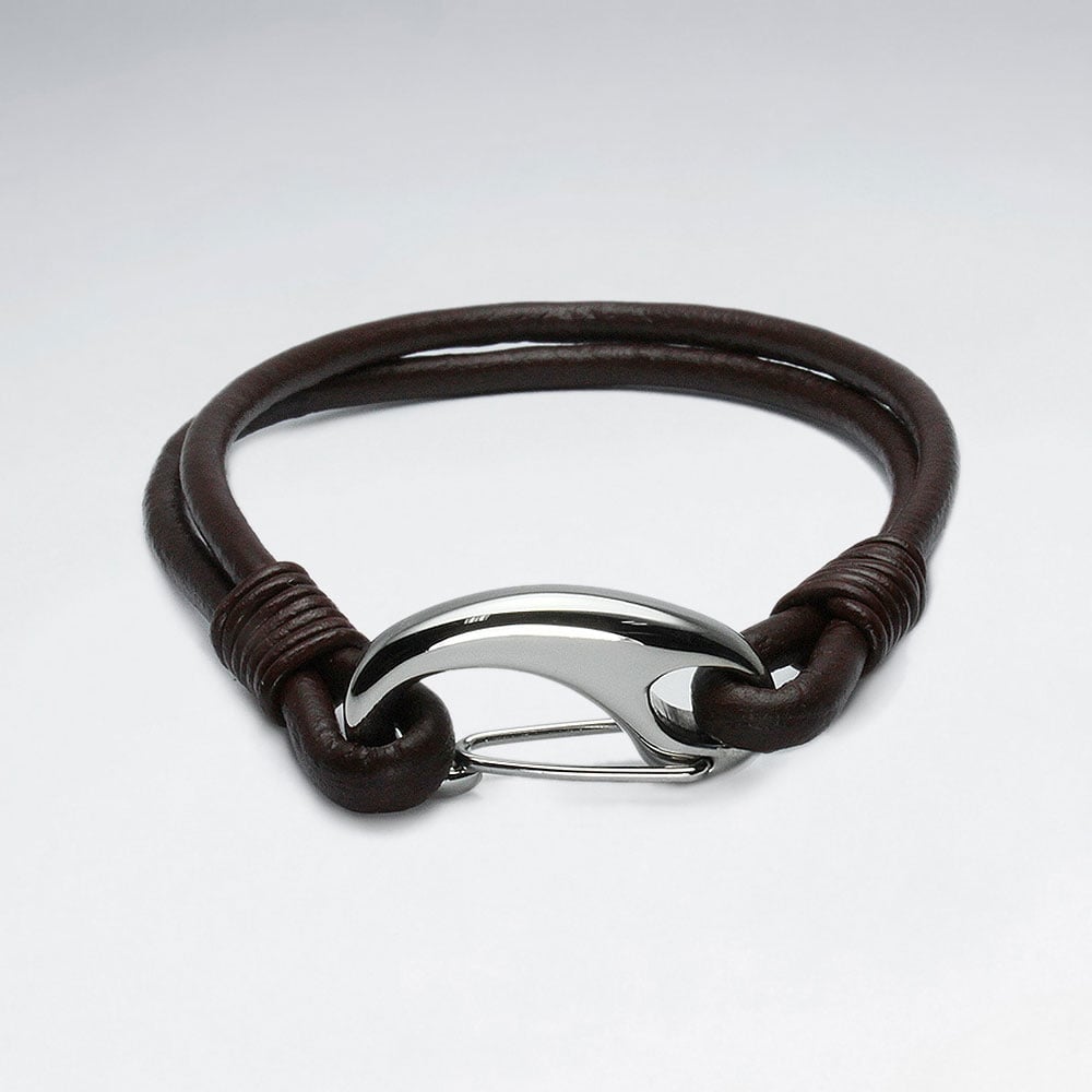 Stainless Steel Leather Clasp Claw Bracelet
