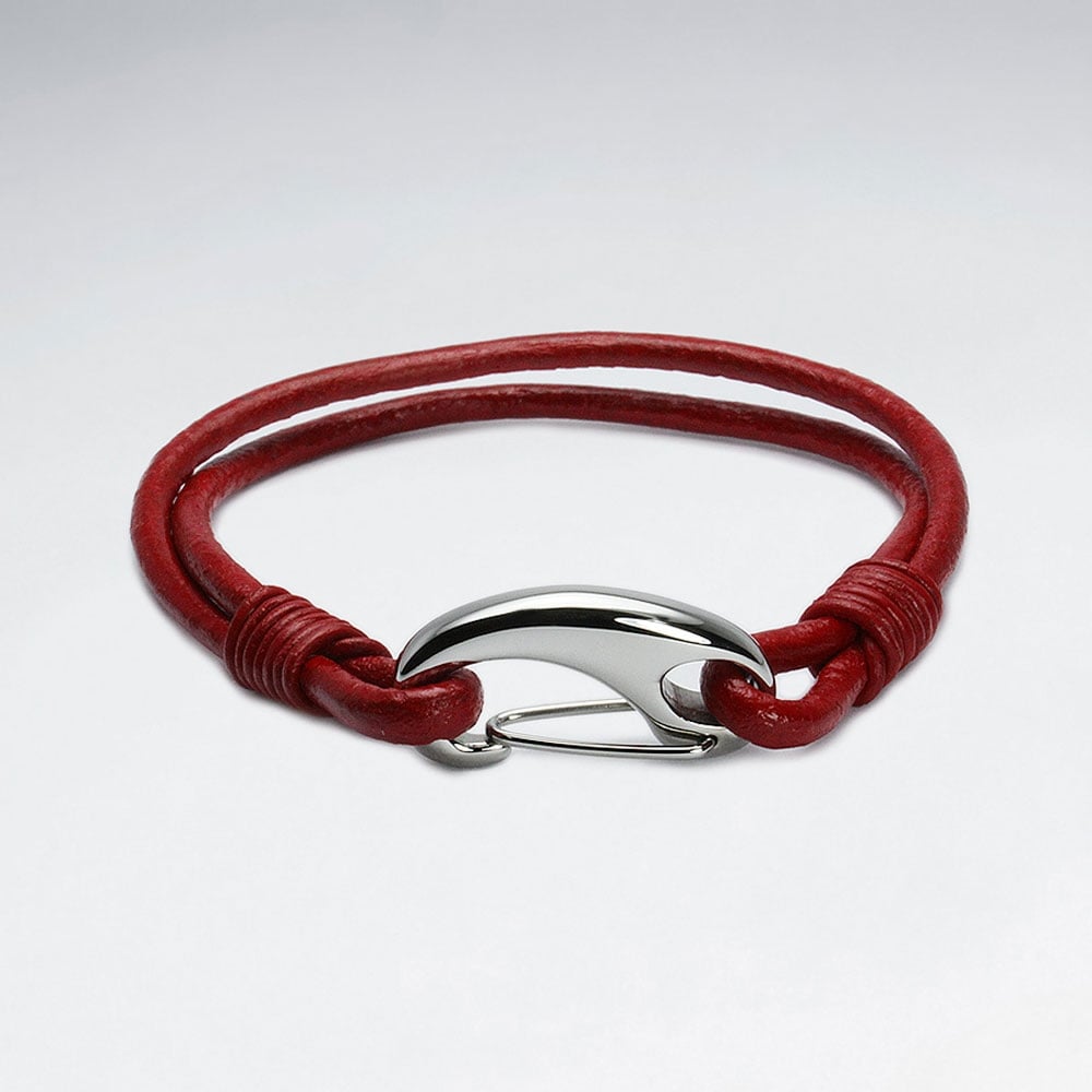 Stainless Steel Leather Clasp Claw Bracelet