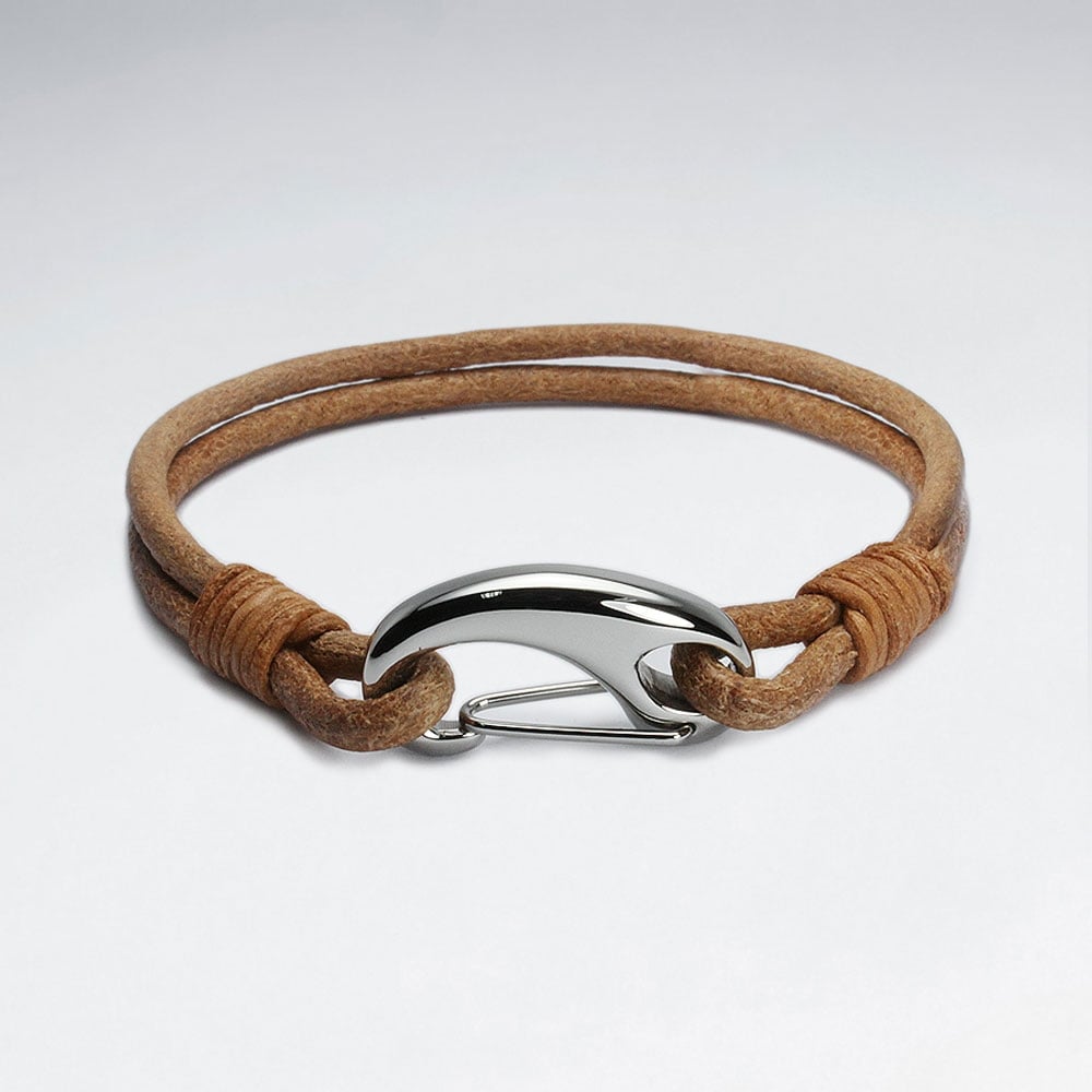 Stainless Steel Leather Clasp Claw Bracelet
