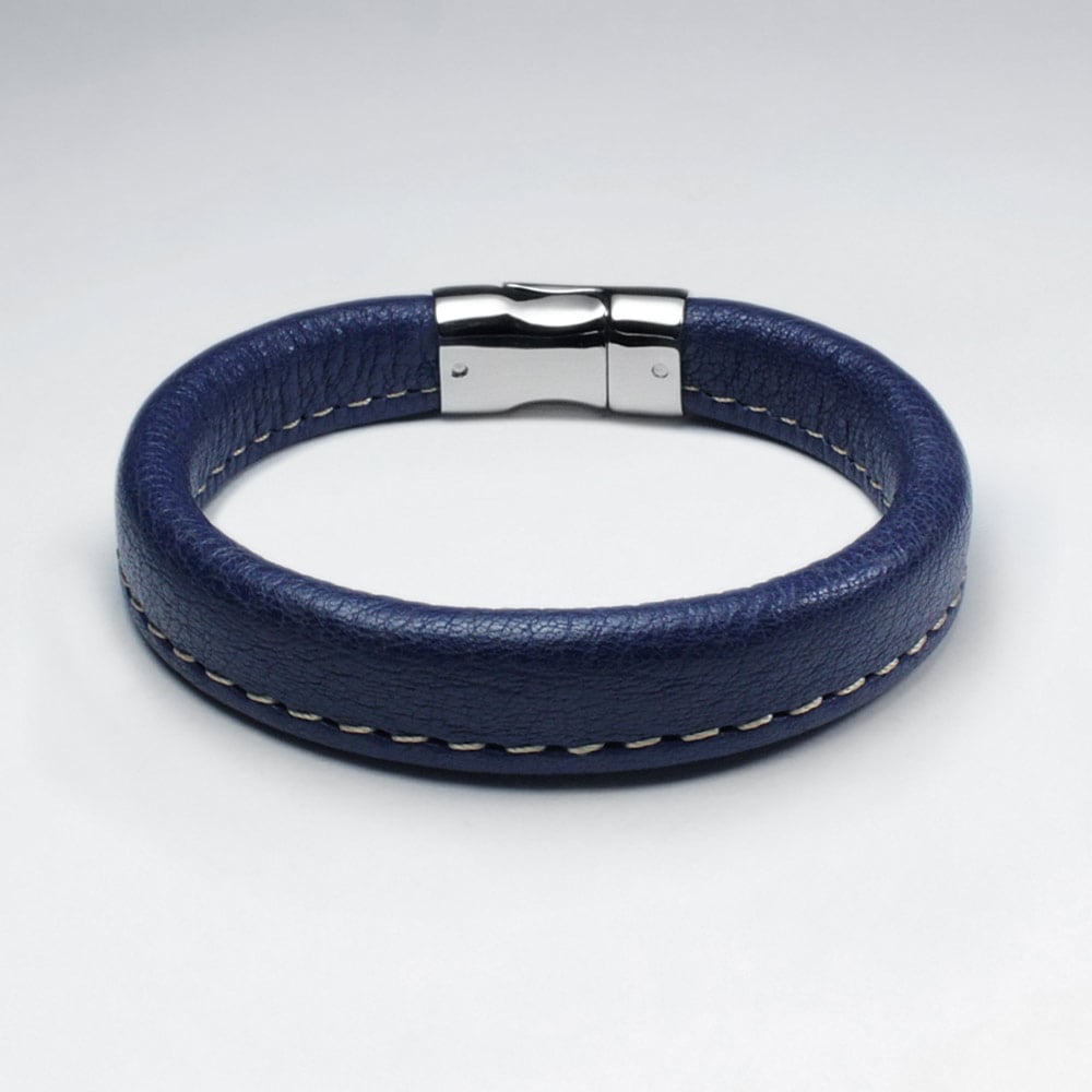 Stainless Steel Blue Leather Bracelet