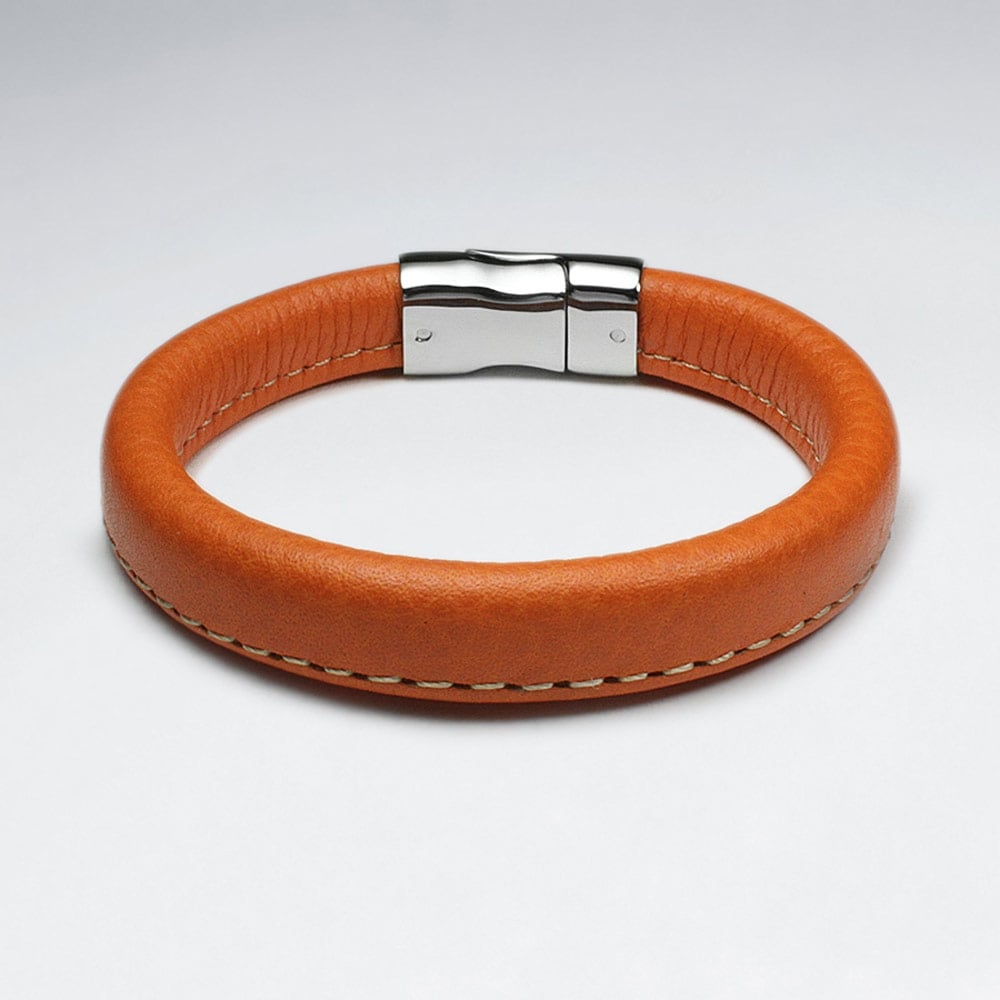 Stainless Steel Blue Leather Bracelet