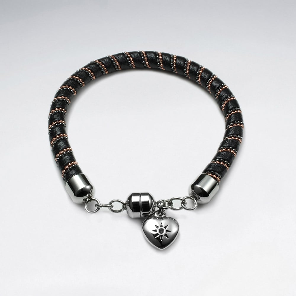 Stainless Steel Hearts Charm Twist Bracelet