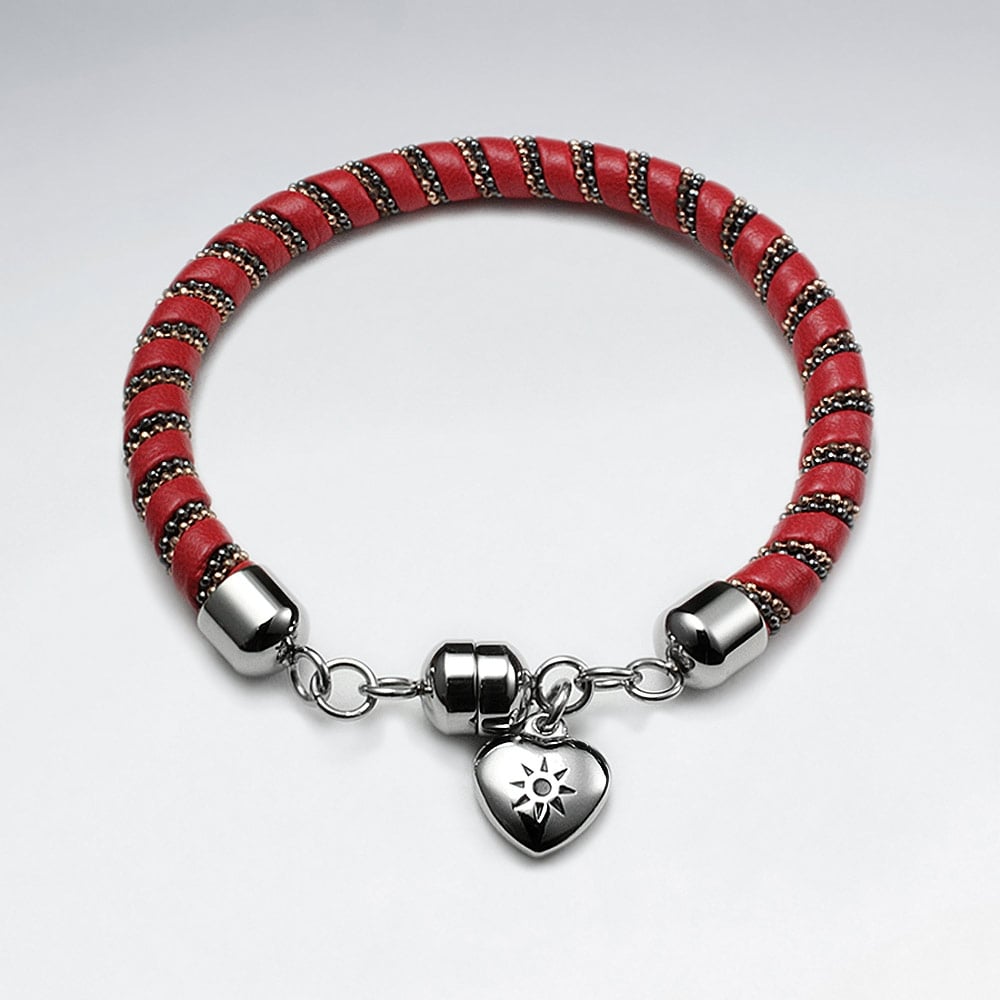 Stainless Steel Hearts Charm Twist Bracelet