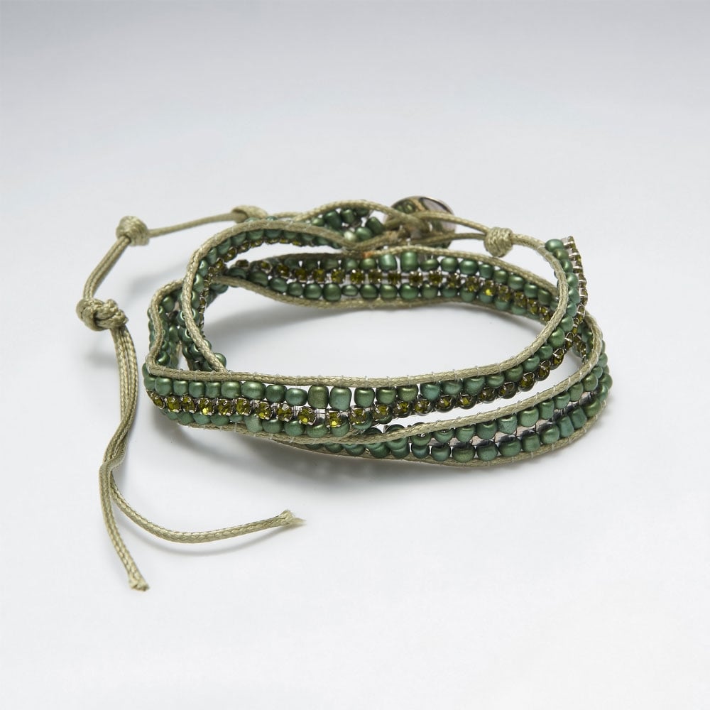Multi-Strand Looped Nylon Crystal Black & Silver Beaded Bracelet