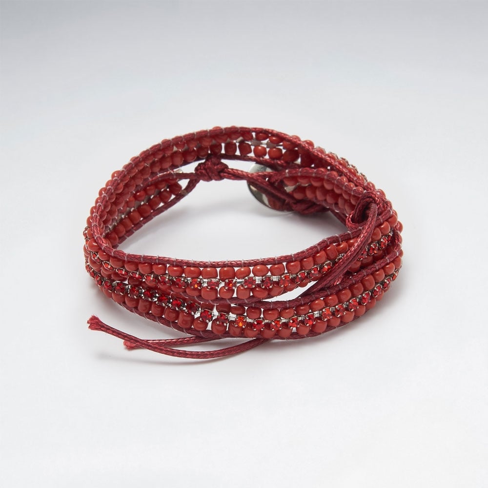 Multi-Strand Looped Nylon Crystal Black & Silver Beaded Bracelet