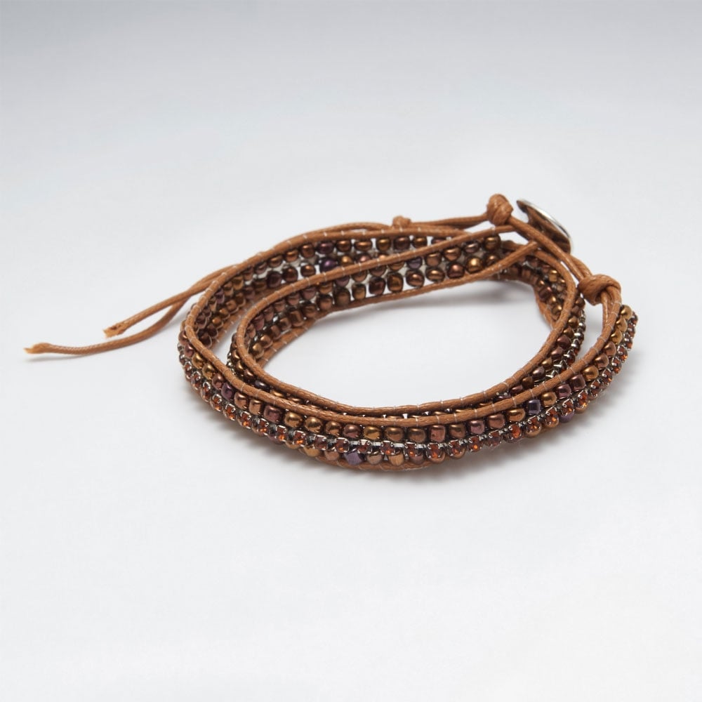 Multi-Strand Looped Nylon Crystal Black & Silver Beaded Bracelet