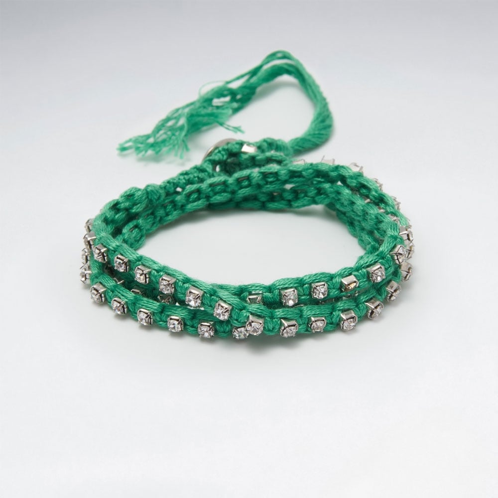 Double Strand Cotton Crystal Bead Bracelet