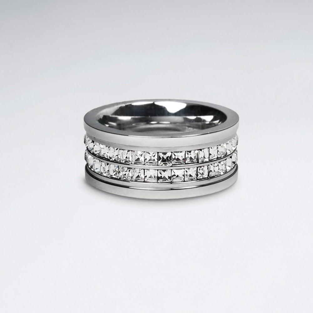 Stainless Steel Crystal Wrapped Ring