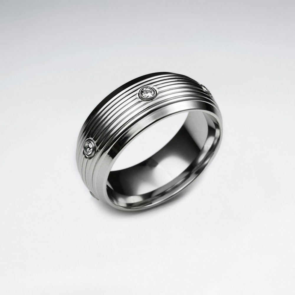 Stainless Steel Crystal Studded Ring
